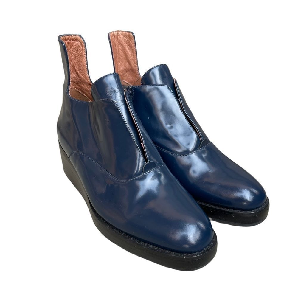 Jeffery Campbell Westerly Booties Blue Brushed Patent Leather Size 36.5